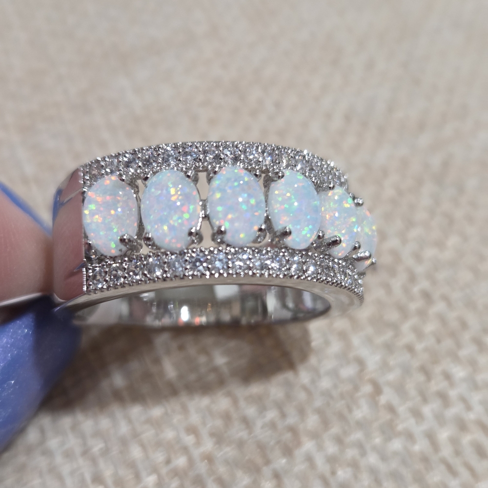 Elegant White Gold Filled Opal Ring